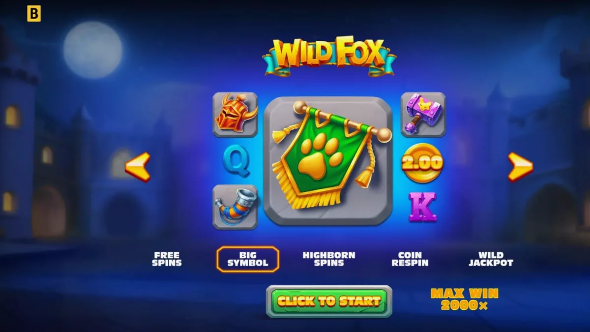 หน้าจอเกมสล็อต Wild Fox พร้อมธีมสุนัขจิ้งจอกยุคกลาง